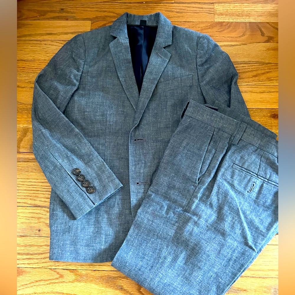 Crewcuts Boys Ludlow Blue Gray Chambray Suit size 7
